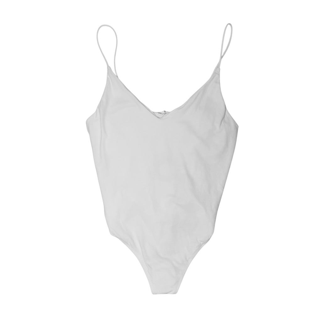Skin Organic Pima Cotton Bodysuit‎ White V-Neck Spaghetti Strap DCL408B Large